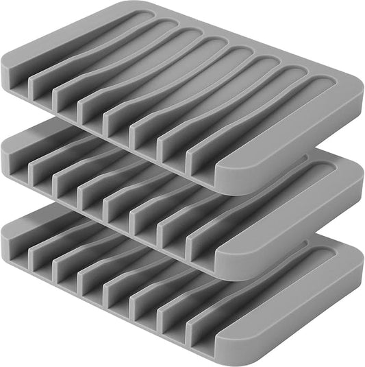 Anwenk 3-Pack Soap Holder for Shower Waterfall Drainer - Flexible Silicone for Shower/Bathroom/Kitchen/Counter Top, Keeps Soap Bars Dry & Clean - Easy to Clean - Grey-NeatNest
