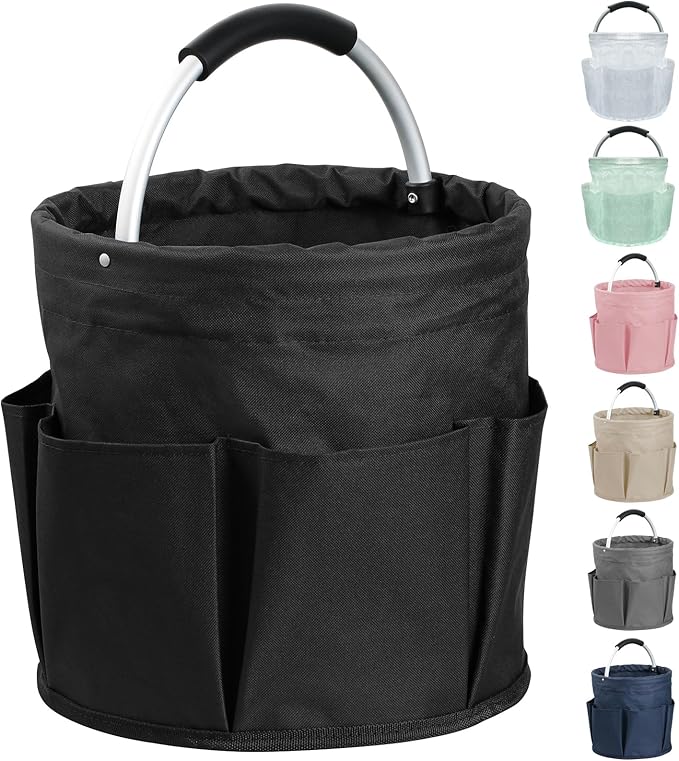 17L Cleaning Caddy with Handle and 6 Pockets, Foldable Cleaning Supply Caddy, Portable Shower Caddy in 600D Oxford Fabric, Multifunctional Storage Basket for Camping, Gardening, Black-NeatNest
