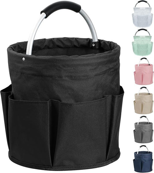 17L Cleaning Caddy with Handle and 6 Pockets, Foldable Cleaning Supply Caddy, Portable Shower Caddy in 600D Oxford Fabric, Multifunctional Storage Basket for Camping, Gardening, Black-NeatNest