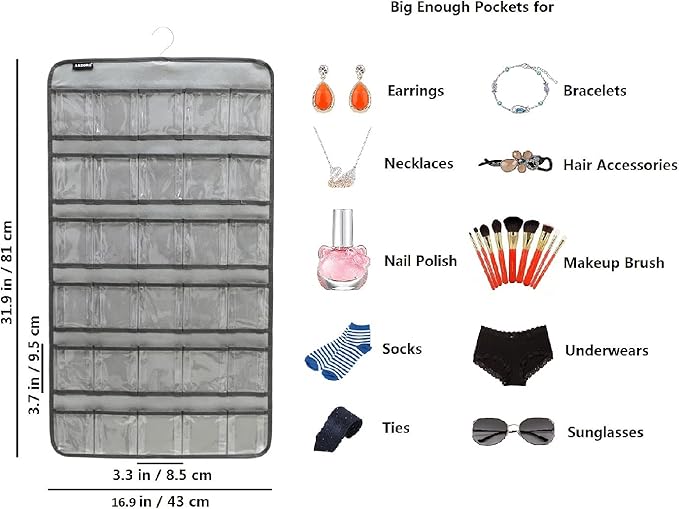 Hanging Baby Shoes Organizer Baby Headband Holder Closet Organizer for Baby Bow Socks Underwear with 30 Clear Pockets (GREY)-NeatNest