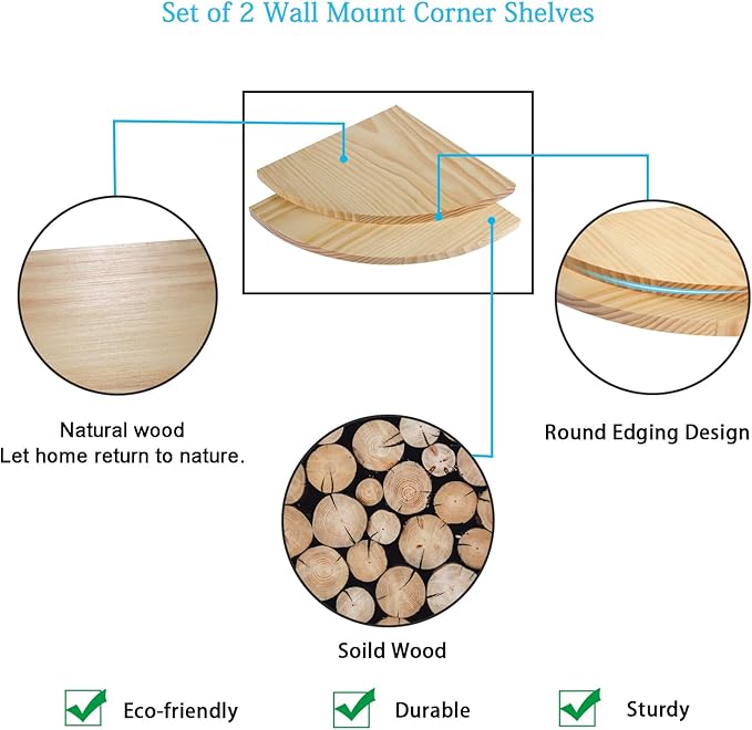 10 inch Corner Shelf, Solid Wood Corner Floating Shelves for Wall, Round End Wall Mounted Floating Shelf for Bedroom, Living Room and Kitchen (Burlywood-10 inch)-NeatNest
