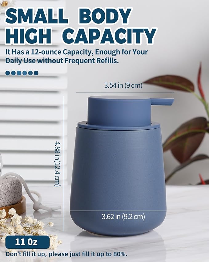 Bosilunlife Ceramic Foaming Soap Dispenser - 12oz Nave Blue Foam Hand Wash Dispenser Bathroom Countertop Soap Dispensers Kitchen Dish Soap Pump Dispenser Liquid Soap Dispenser for Bathroom-NeatNest