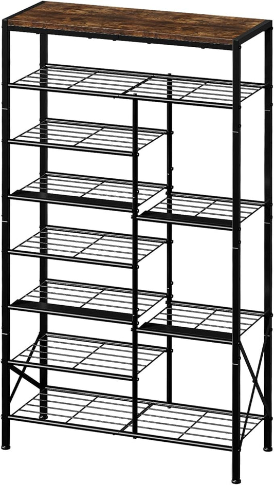8-Tier Shoe Rack, Shoe Storage Organizer with Boots Storage, Large Capacity Shoe Shelf Holds 20-23 Pairs of Shoes, Durable and Stable, for Entryway, Closet, Hallway, Dorm Room, Rustic Brown-NeatNest