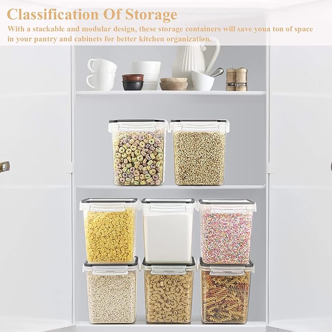 Cereal Container Food Storage Containers, Airtight Dry Food Storage Containers Set of 8 (2.5L/85oz) for Flour, Sugar, Cereal and Pantry Storage Containers with Black Locking Lids-NeatNest