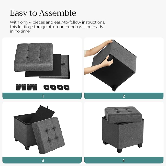 SONGMICS 15 Inches Cube Storage Ottoman, Bedroom Bench with Storage, Foot Stool with Feet, Holds Up to 660 lb, Dark Gray ULSF14GYZ-NeatNest