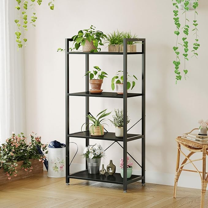 Casaottima Book Shelf, 4 Tier Bookshelf, Modern Wood Bookcase Shelves for Bedroom, Industrial Display Shelf for Living Room Home Office Kitchen, Standing Shelving Unit Storage Organizer, Black-NeatNest