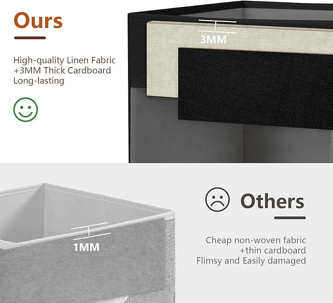 Storage Cube Organizer with Clear Window, Linen Collapsible Storage Boxes with PU Handles, Cube Storage Bins for Shelf, Closet, Cabinet, Bookcase (13x13x13, Black)-NeatNest