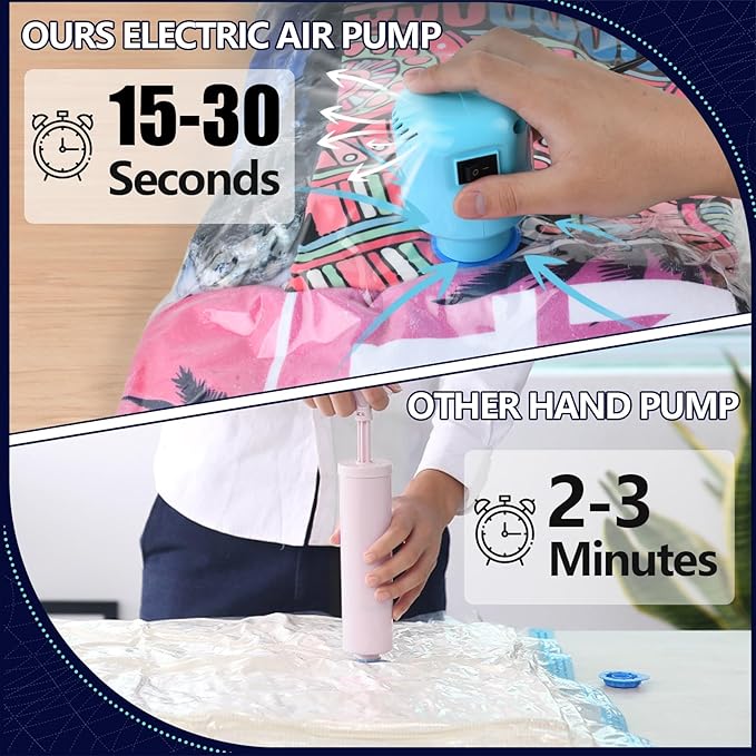 Vacuum Seal Bags for Clothing with Electric Pump, 6 Pack (2 Jumbo 2 Large 2 Medium Vacuum Storage Bags) Space Bags Vaccine Vacuum Sealed Storage Bags for Travel Luggage Blankets Bedding-NeatNest