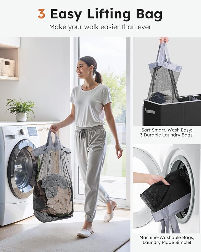 SOLEDI 160L Laundry Hamper 3 Section, Extra Large Laundry Hamper with Lid, Dirty Clothes Hamper with Sturdy Handle, Large Laundry Basket Organizer for Laundry Room, Bedroom, Hampers for Laundry-NeatNest