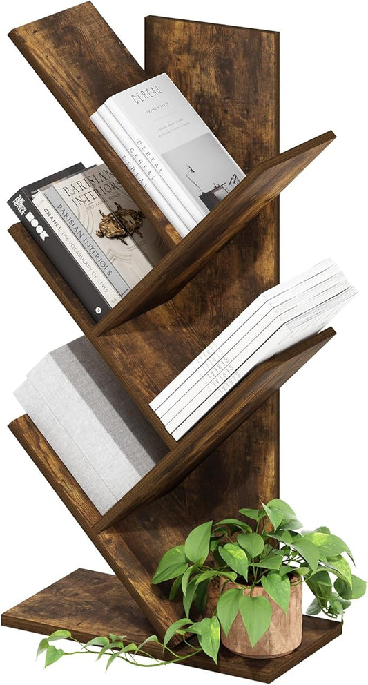 Furinno Tree Bookshelf 5-Tier Floor Standing Tree Bookcase, Amber Pine-NeatNest