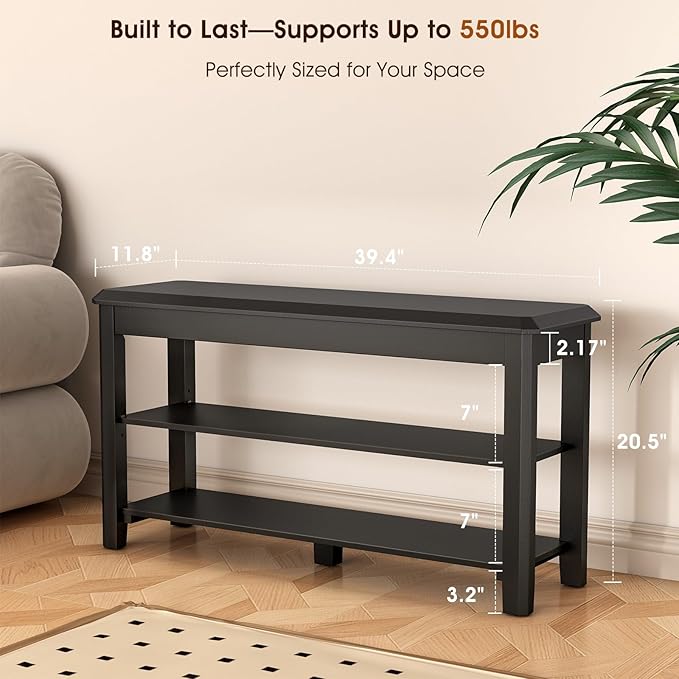 Shoe Rack Bench Seat Rubberwood 2-Tier Wooden Storage Bench 550lbs Compact Mid-Century Modern Design for Entryway, Hallway, Closet, Front Door Entrance, Foyer-NeatNest