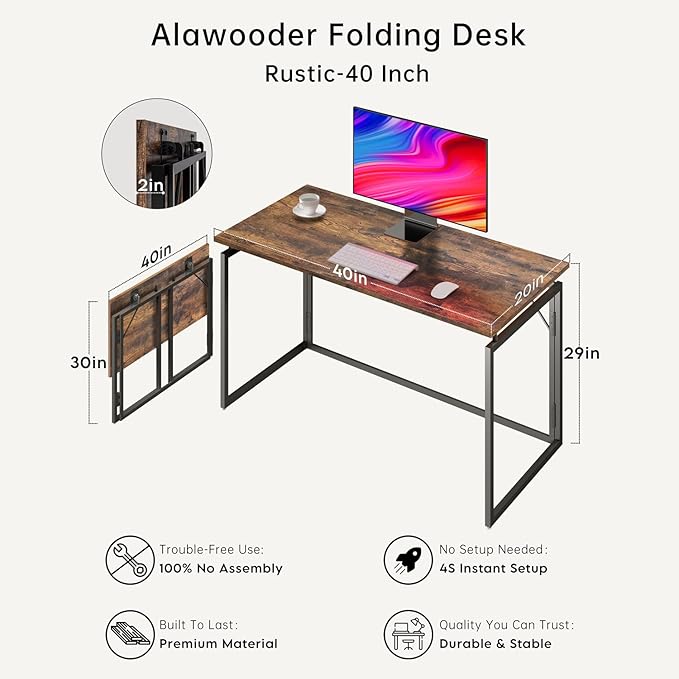 Folding Desk 40 Inch - No Assembly Small Foldable Desk for Small Space Minimalist, Space Saving Collapsible Compact Desks Portable Table for Craft, Writing, Study and Work-NeatNest