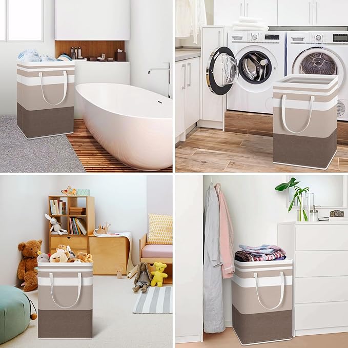 HomeHacks 2-Pack Large Laundry Basket, Waterproof, Freestanding Laundry Hamper, Collapsible Tall Clothes Hamper with Extended Handles for Clothes Toys in the Dorm and Family (Brown, 75L)-NeatNest