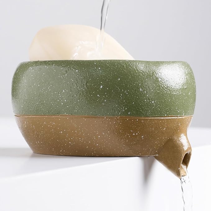 Self Draining Soap Dish and Soap Holder with Drain Spout for Sink, Shower, Bathroom, and Kitchen - Compact Resin Sponge Holder and Organizer, Keep Dry and Easy Cleaning Design, Green