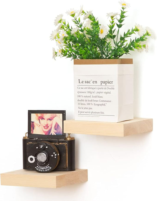 Floating Shelves for Wall – Solid Wood Square Design Wall Shelf with Hidden Brackets, Space Saving Storage & Decorative Display Shelf for Bathroom, Bedroom, Living Room & Kitchen