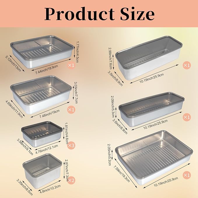 10 Pack Bacon Cheese Meat Storage Container Stainless Steel Airtight Storage Container Kitchen Food Storage Containers Fruit Tray with Lids Stackable Fridge Organizer Bins for Fruit Vegetable Food