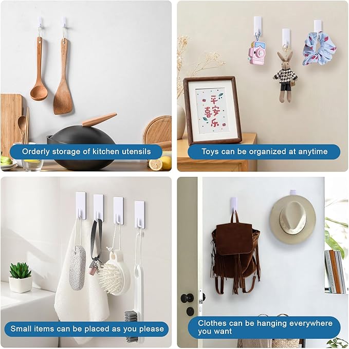 Damage Free Hanging Hook, 20 Hooks with 20 Adhesive Strips, 1 Hook Holds 2 lb,Removable Wall Hook for Hanging Key, Towel, Utility Hooks for Office Kitchen Bathroom Organization,Party Decoration-NeatNest