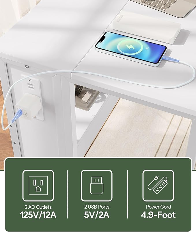31.5" Modern White Folding Computer Desk with Power Outlets, Wheels, Storage, Perfect for Small Spaces White TDN01UWB-NeatNest