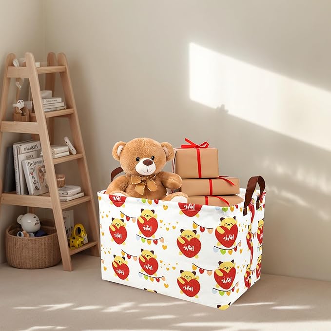 Easter Basket for Gifts Empty Cute Heart Large Gift Basket Decorative Storage Bin for Kid and Baby Room Décor (Cat Love)-NeatNest