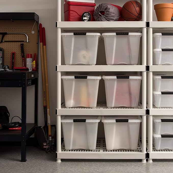 IRIS 158540 53 Quart Stack and Pull Storage Lidded Container Stacking System in Pearl for Home, Garage, or Office (6 Count)
