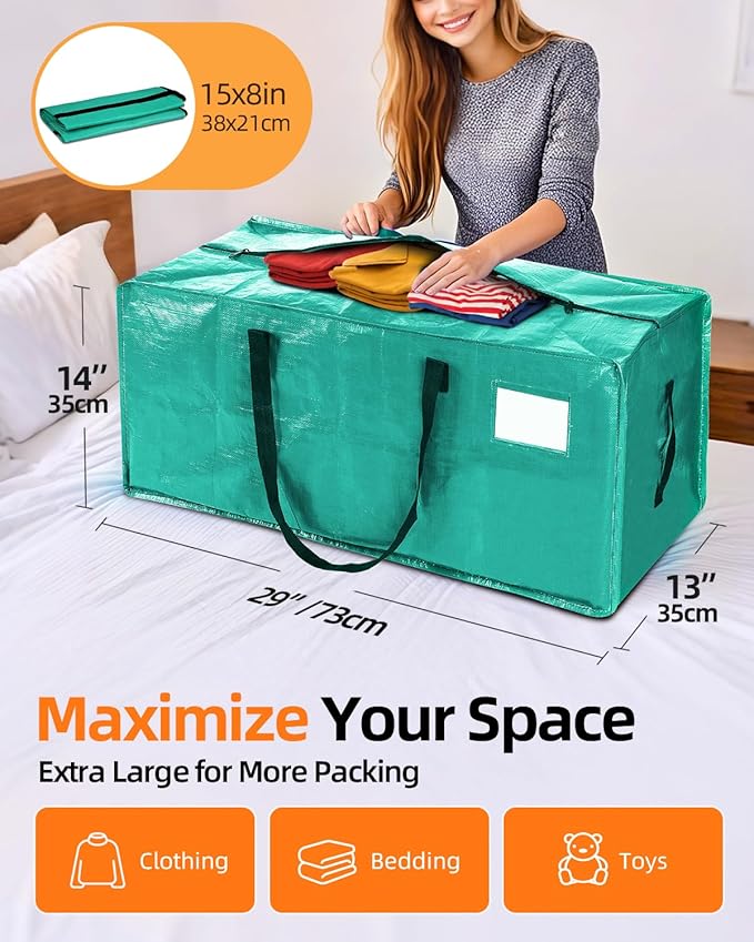 12 Pack Extra Large Moving Bags, Heavy Duty Packing Bags with Zippers and Handles for Space Saving, Clothes Storage, College Essentials, Travel, Tiff-Blue