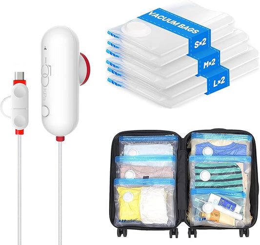 VMstr Vacuum Storage Bags with USB Electric Pump, 6 Pack Carry-on Size Space Saver for Clothes and Clothing Travel, Compression Bags for Clothes-NeatNest