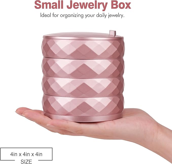 CONBOLA Travel Jewelry Case Box, Small Jewelry Organizer Earring Holder for Women, 5-Layer Rotating Jewelry Storage Tray with Lid for Bracelets Rings Bracelets-NeatNest