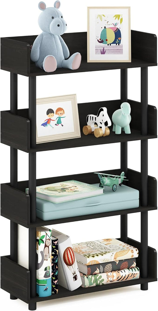 Furinno Turn-N-Tube 4-Tier Multipurposes Display Rack, Open Shelf Rack/Storage with Back & Side Panel, Espresso-NeatNest