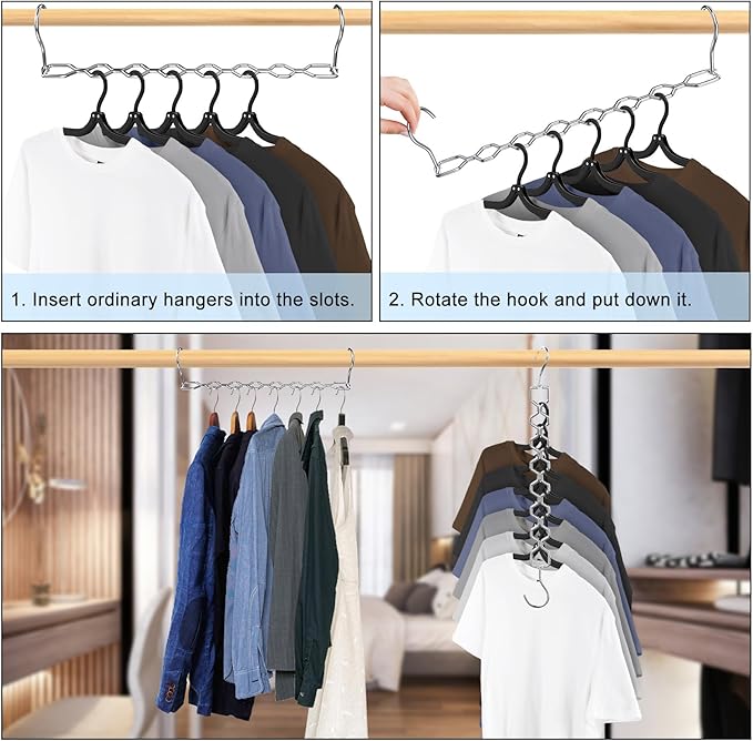 12 Pack Space Saving Hangers for Clothes, Heavy Duty 30Lbs Capacity Magic Collapsible Clothes Space Saver Metal Hanger Organizer with 360° Swivel Hook, Closet Organizers Storage Dorm Essentials Silver-NeatNest