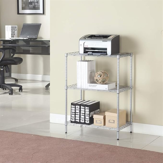 3-Tier Adjustable Metal Storage Rack Wire Shelving Unit for Pantry, Closet, Kitchen, Laundry, Bathroom (Silver, 12-3-Tier)