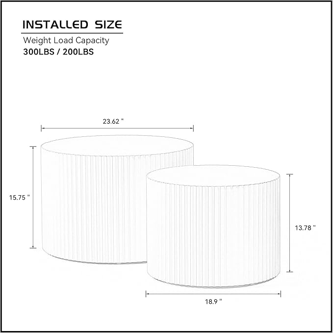 Nesting Coffee Table Set of 2, Modern Wooden Round Coffee Tables for Living Room, Circle Accent End Table Center Table for Small Spaces Bedroom Balcony Office, No Assembly Required, White
