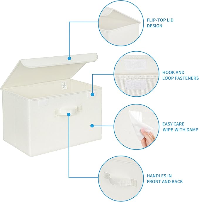 GRANNY SAYS Storage Bins with Lids, Fabric Storage Boxes, Closet Organizers and Storage, Ivory White, 2-Pack-NeatNest