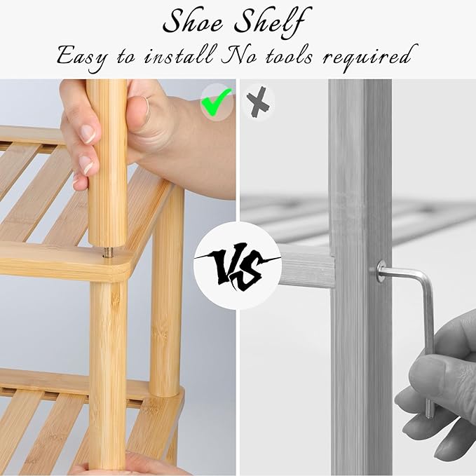3-Tier Shoe Rack,Shoes Organizer,for Front Door Entrance, Free Standing Shelf Entryway and Closet Hallway, Small Space Stackable Bamboo Multifunctional Racks-NeatNest