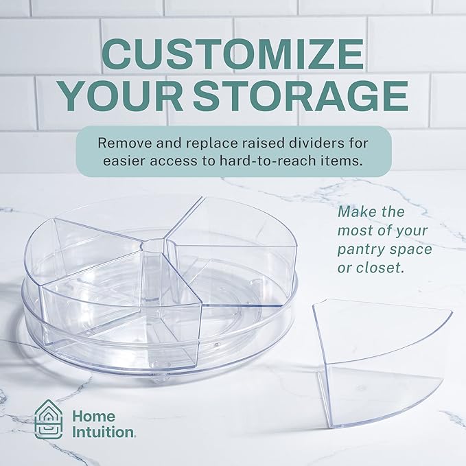 Home Intuition Round Plastic Lazy Susan Turntable Food Storage Container for Kitchen (5 Removable Bin, 2 Pack)