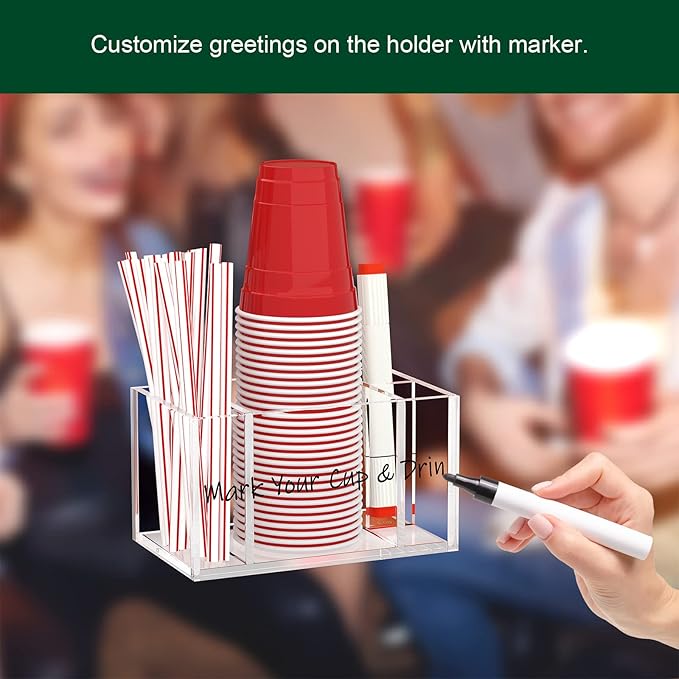 Cup Holder with Slot Mark Your Cup, Party Dispenser Acrylic Cup Organizer and Bar Counter Decor, Clear-NeatNest