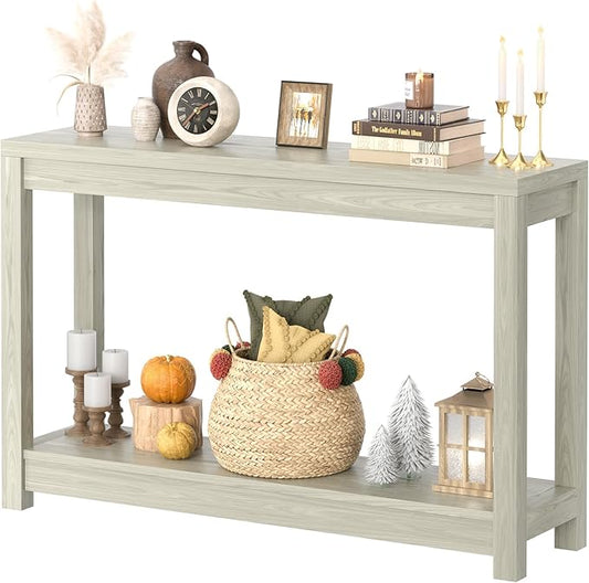 47" Farmhouse Wood Entryway Table Narrow Console Table with Storage Behind Couch Sofa Table with Shelves Entry Way Table with Open Storage, Easy Assembly, Classical Washed Oak-NeatNest
