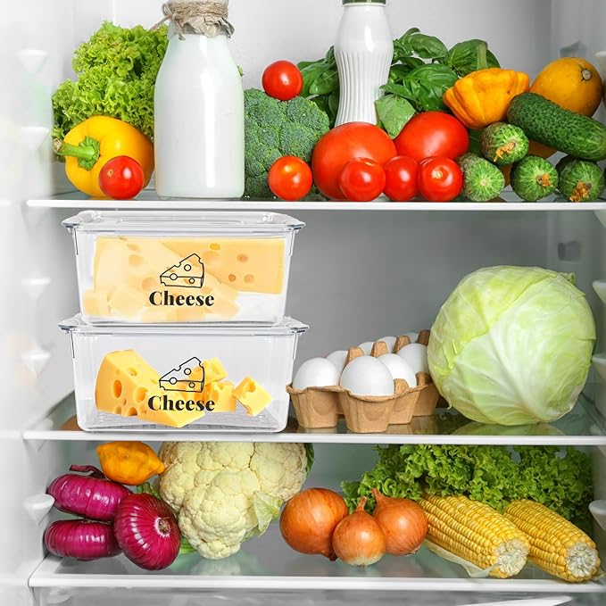 Cheese Container Airtight with Draining Basket Cream Cheese Sliced Cheeses Box with Lid Saver for Fridge Cheeses Keeper Cream Block Shredded Storage Box Saver (Clear - 2 Pack)-NeatNest