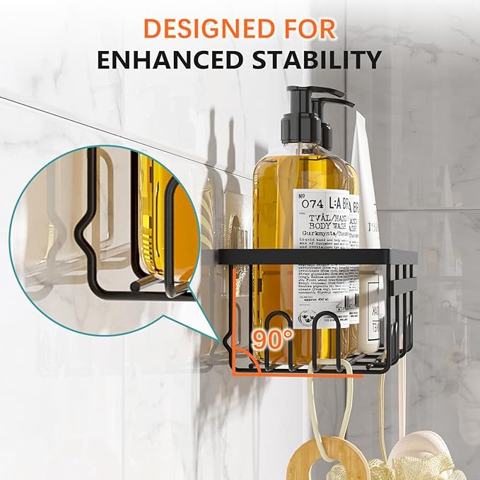 Self Adhesive Shower Caddy, 2-Pack No Drilling Rustproof Bathroom Organizers and Storage with Save Space Hooks, Apartment Essentials for Bathroom, Kitchen & Living Room