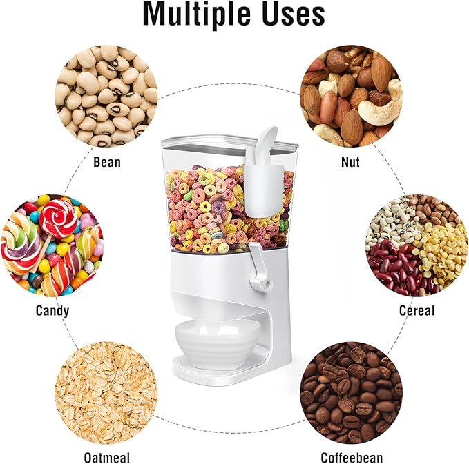 Cereal Dispenser Countertop With Bowls and Spoons Cereal Containers Storage for Pantry Snack Organizer Dry Food Storage Container with Lid for Kitchen Organization Oatmeal Nut Granola（1pcs White）-NeatNest
