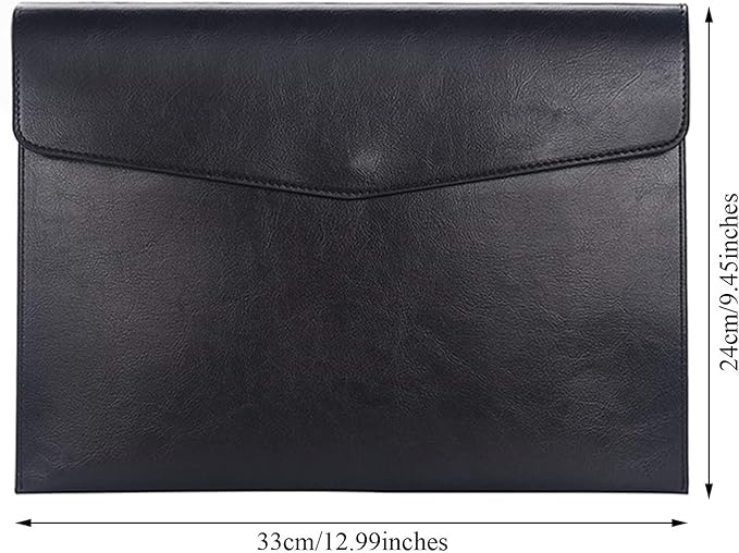 Enyuwlcm PU Leather A4 File Folder Document Holder Envelope Folder Case with Snap Closure for Receipt Contract Black