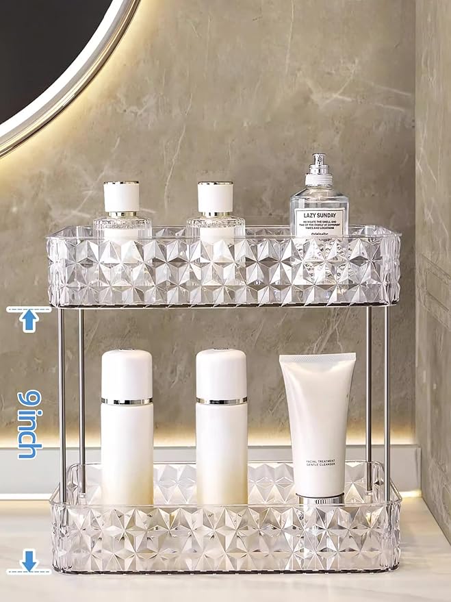 Makeup Organizer for Vanity, High-Capacity Clear Makeup Storage Perfume Organizers,Cosmetic Display Cases,Bathroom Countertop Organizer(Crystal Clear, 2Tier)-NeatNest