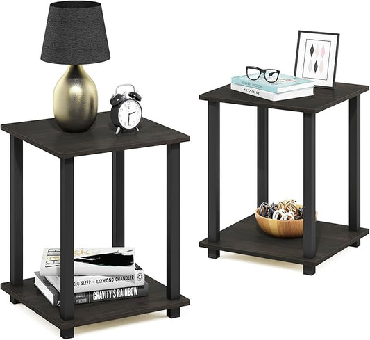 Furinno Simplistic Set of 2 End Table, Espresso/Black-NeatNest
