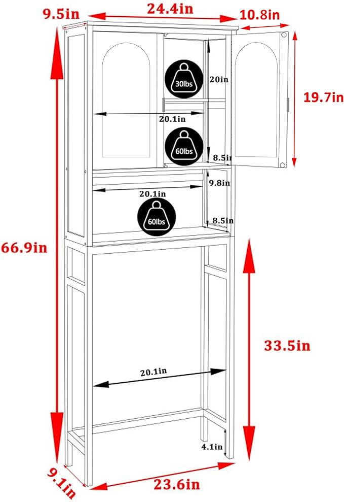 BlueWish Bathroom Organizers and Storage, Bamboo Over The Toilet Storage Cabinet with Inverted U-Shaped Door & Anti-Tip Device, Space Saver, Natural-NeatNest