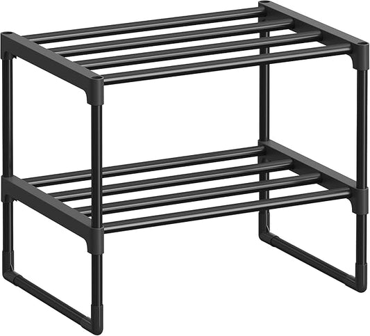 SONGMICS Shoe Rack, 2-Tier Shoe Organizer, Metal Storage Shelf, Upright or Upside Down, for 3-6 Pairs, Stackable, for Entryway, 11.8 x 16.7 x 14.8 Inches, Black ULSA002B01-NeatNest