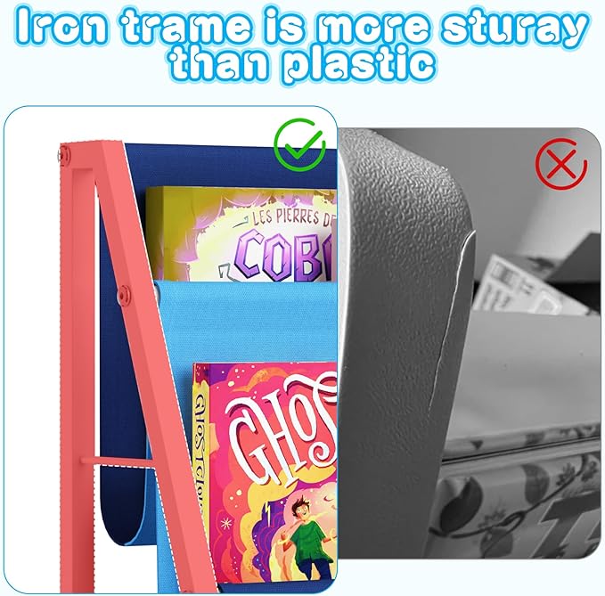 Book Shelf for Kids Rooms, Blue Montessori Bookshelf Nursery Book Shelves Toddler Children Bookshelf Metal Kid's Book Storage Organizer for Boys Room Furniture Playroom Kindergarten-NeatNest