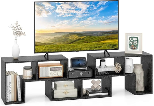 GOFLAME 3 Pieces TV Console Stand, Modern Entertainment Center for 50 55 60 65 Inch Flat Screen TV, Free Combination Bookcase for Storage & Display, Suitable for Living Room (Black Wood Grain)-NeatNest