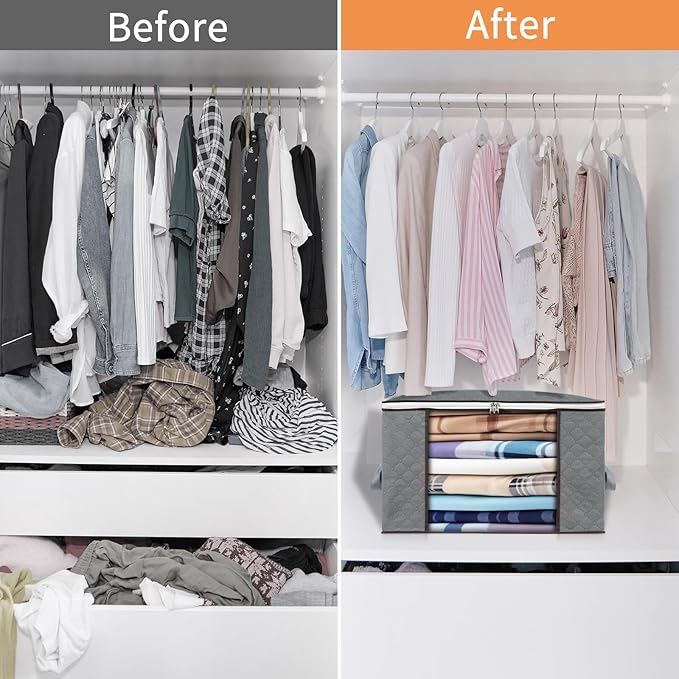 combocube 6 Pack Closet Organizers and Storage Containers, Clothes Storage Bins, Storage Bags with Large Clear Window & Handles for Comforter, Pillow, Quilt, Bedding, Clothes-NeatNest