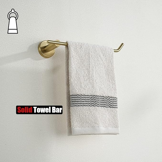 JQK Hand Towel Bar, Brushed Gold Stainless Steel Towel Ring Holder for Bathroom, 9 Inch Wall Mount, TR100-BG