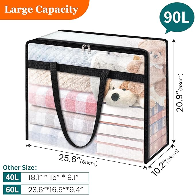 4 Pack Clear Storage Bags for Comforter, Clothes & Bedding, Plastic Blanket Storage with Zipper and Handle, Moving Bags, Closet Organizer and Under-Bed Storage (90L)-NeatNest