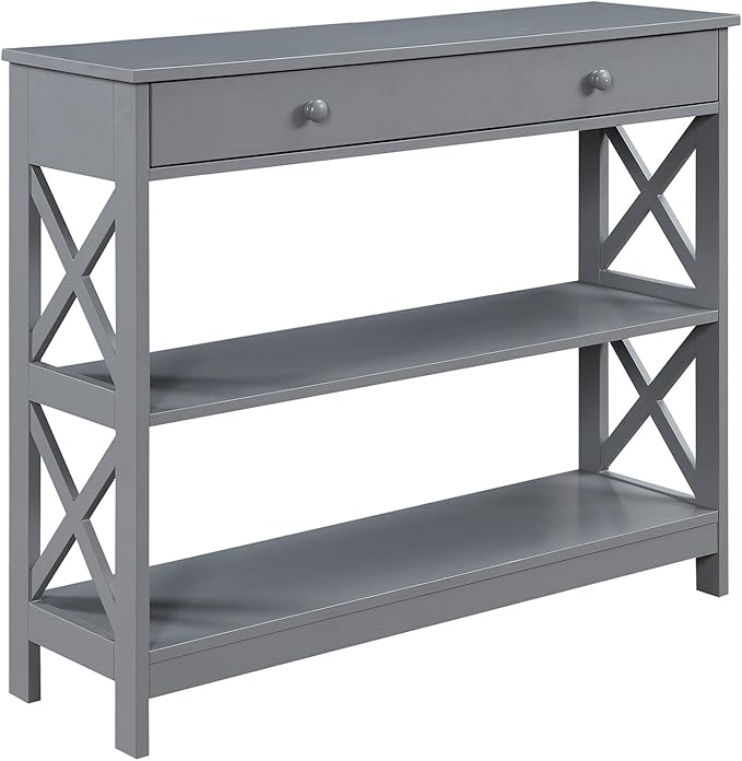 Convenience Concepts Oxford 1-Drawer Console Table 39.5" - Farmhouse Sofa Display with Storage Shelf For Living, Family, & Dining Room, Modern Entryway Hall Table for Kitchen, Bedroom, Gray-NeatNest